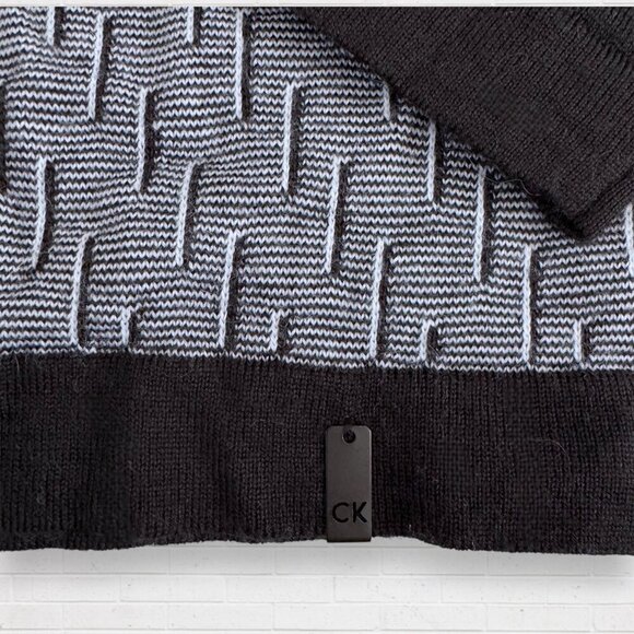 CALVIN KLEIN Men's Black White Geometric Italian Merino Wool Yarn Sweater M - Picture 3 of 7